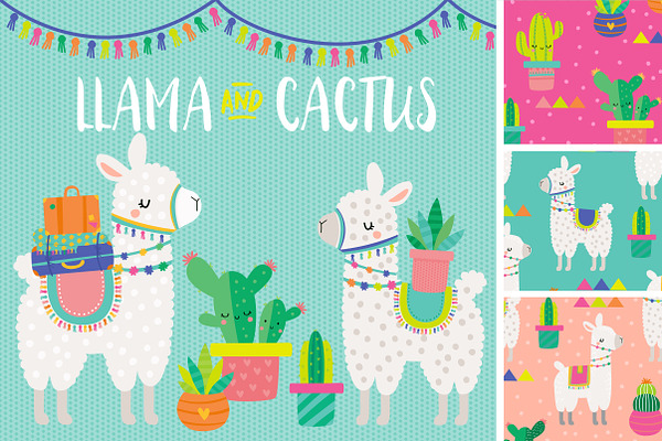 Llama & Cactus Clipart