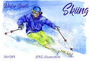 SALE! Watercolor skiing sport