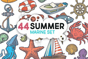 Summer marine hand drawn set