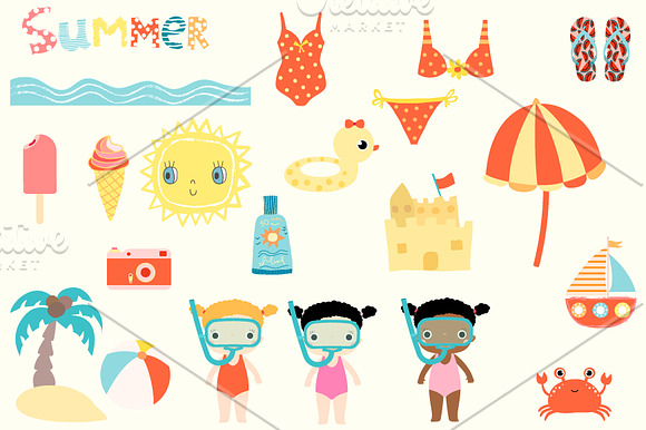 Cute summer beach clipart set in Illustrations - product preview 4
