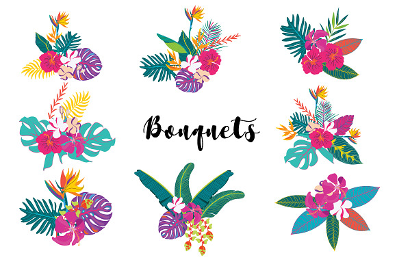 Fancy Tropical flower and leaf in Illustrations - product preview 8