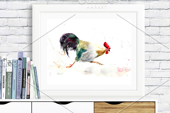 SALE Watercolor rooster illustration in Illustrations - product preview 1