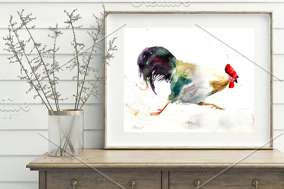 SALE Watercolor rooster illustration in Illustrations - product preview 2