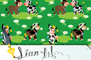 Seamless pattern with cows cartoons