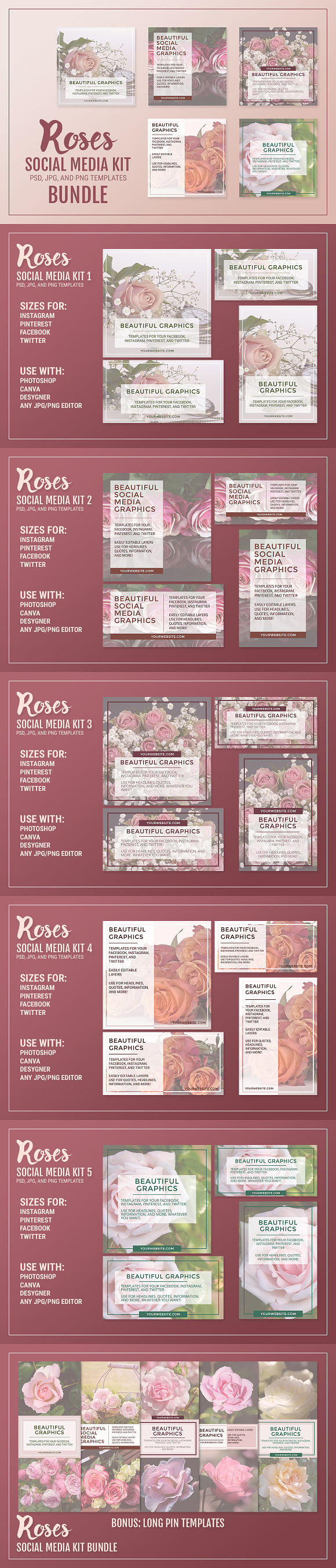 Roses Social Media Kit Bundle in Social Media Templates - product preview 7