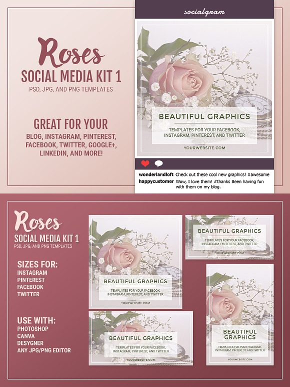 Roses Social Media Kit 1 in Social Media Templates - product preview 2