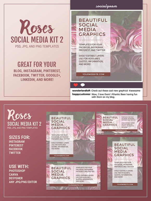 Roses Social Media Kit 2 in Social Media Templates - product preview 2
