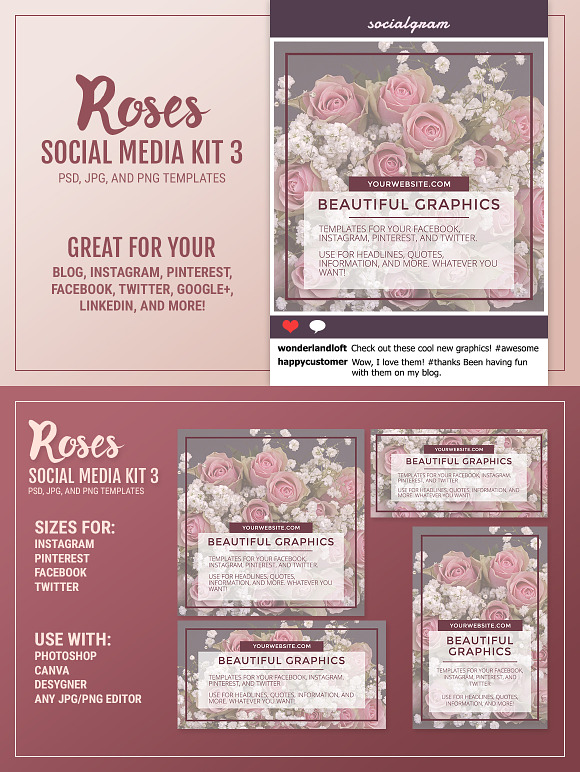 Roses Social Media Kit 3 in Social Media Templates - product preview 2