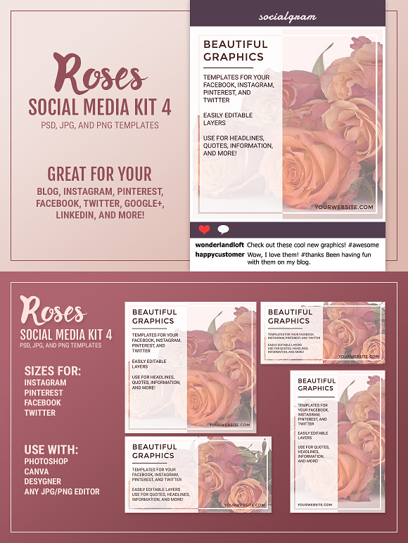 Roses Social Media Kit 4 in Social Media Templates - product preview 2