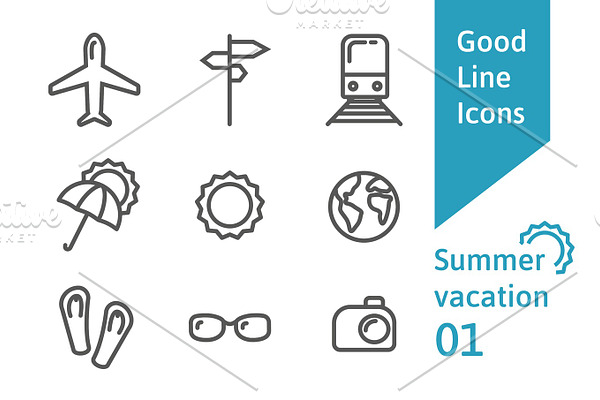 Summer vacation outline icons set 01