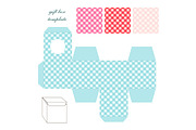 Cute retro square gift box template with gingham ornament to print, cut and fold