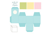 Cute retro square gift box template with polka dots ornament to print, cut and fold