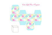 Cute retro square gift box template with circles ornament to print, cut and fold