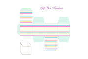 Cute retro square gift box template with striped ornament to print, cut and fold
