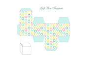 Cute retro square gift box template with stars ornament to print, cut and fold