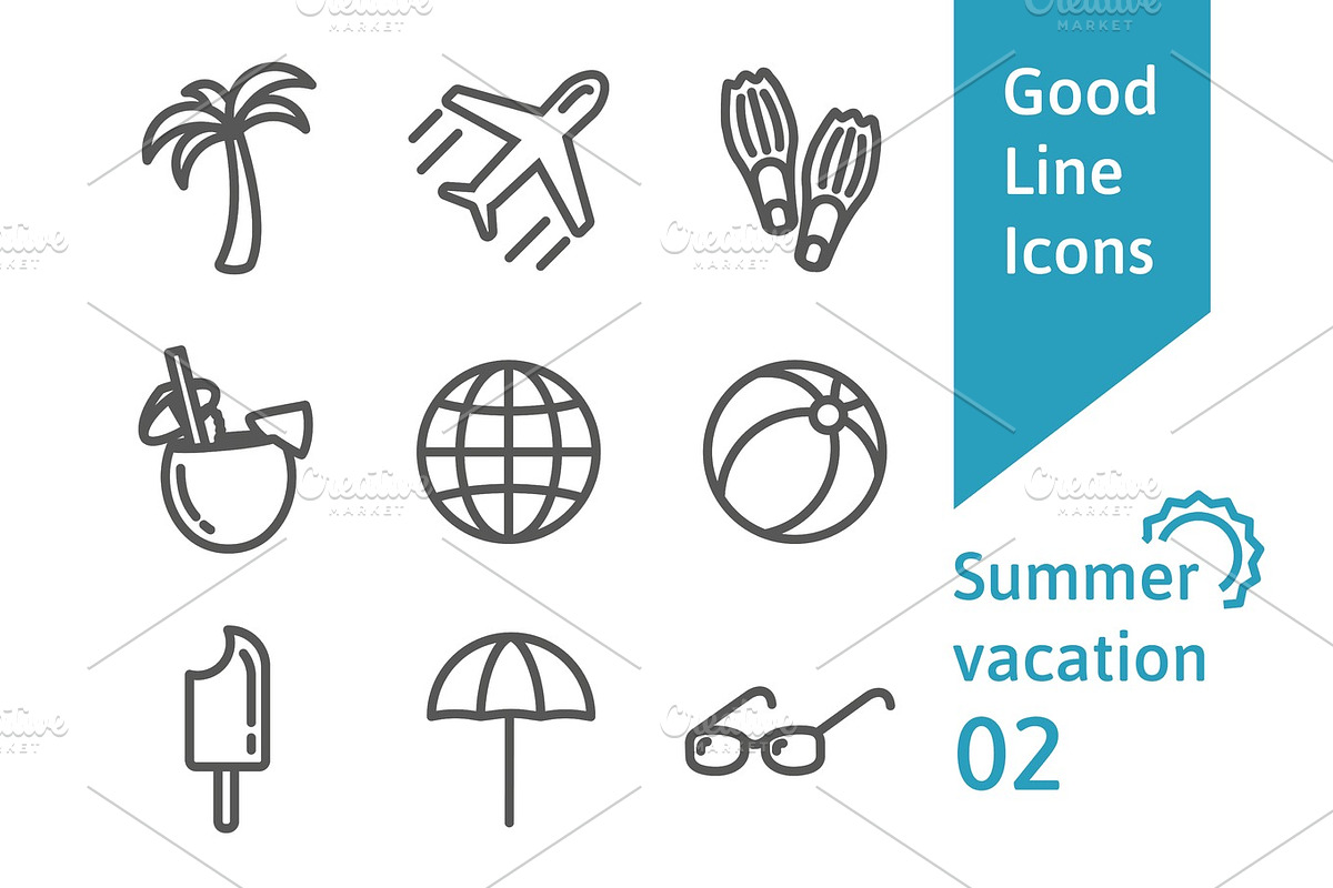 Summer vacation outline icons set 02 in Graphics - product preview 8
