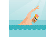 Young caucasian sportsman swimming.