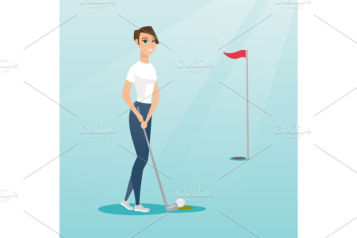 Young caucasian golfer hitting a ball. in Illustrations - product preview 8