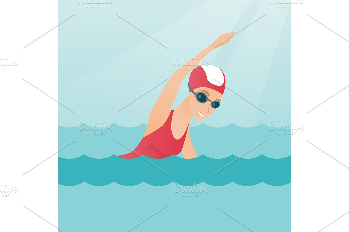 Young caucasian sportswoman swimming. in Illustrations - product preview 8