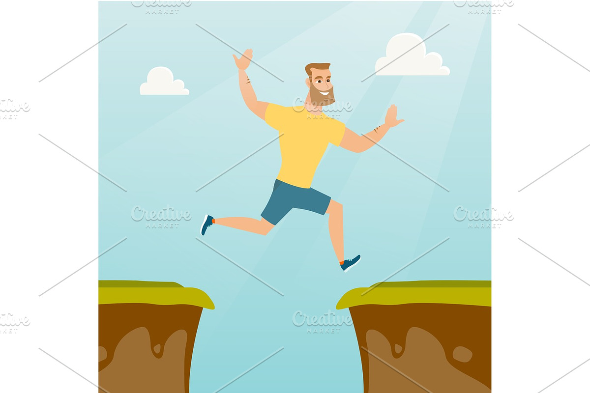 Young caucasian sportsman jumping over the cliff. in Illustrations - product preview 8