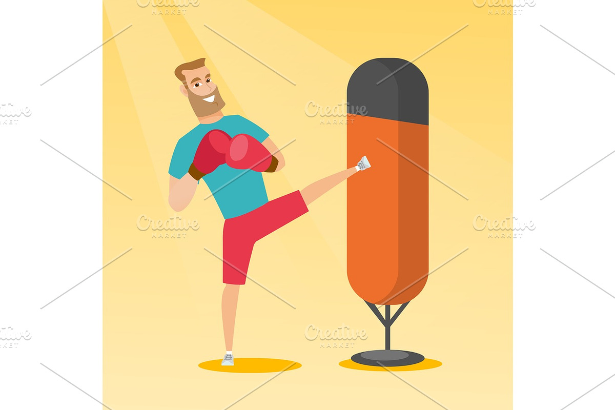 Young caucasian man exercising with punching bag. in Illustrations - product preview 8