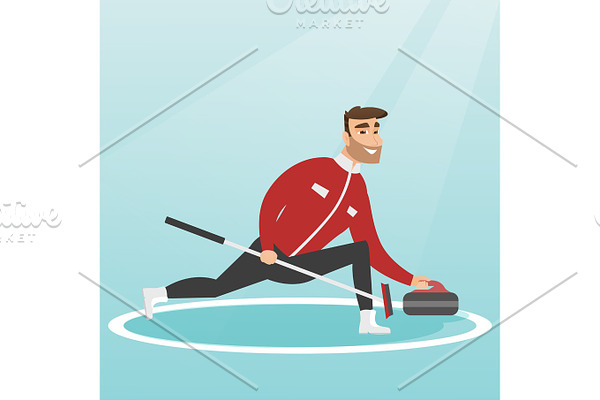 Sportsman playing curling on a skating rink.
