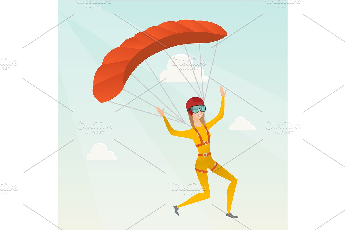 Young caucasian skydiver flying with a parachute. in Illustrations - product preview 8