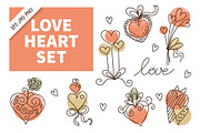Love Heart Doodle Icon Set