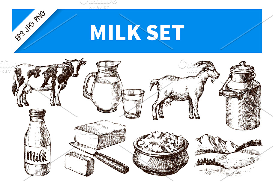 Hand Drawn Sketch Milk Vector Set in Illustrations - product preview 8