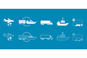 Set of icons Transported Shipping delivery transportation.