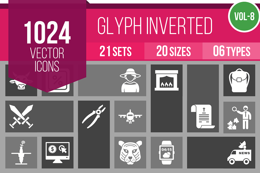 1024 Glyph Inverted Icons (V8)