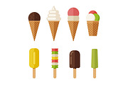 Ice cream flat icons set