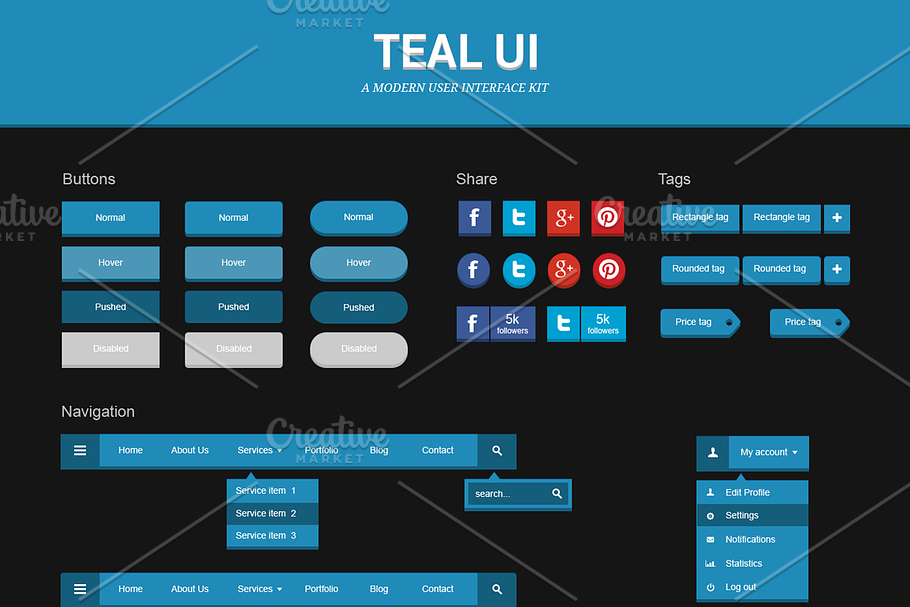 Teal UI Kit in UI Kits and Libraries - product preview 8