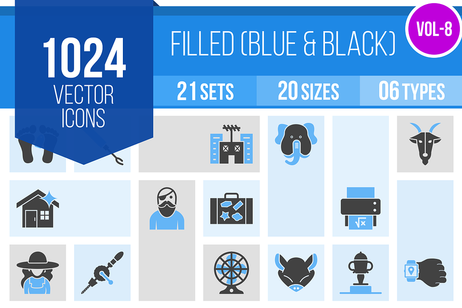 1024 Blue & Black Icons (V8)