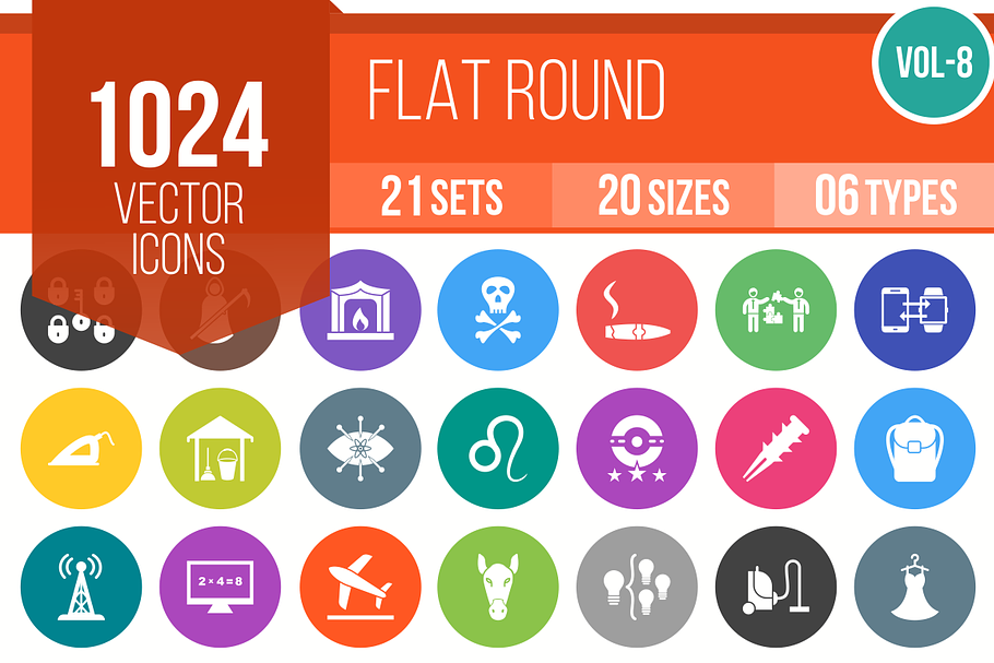 1024 Flat Round Icons (V8) in Icons - product preview 8