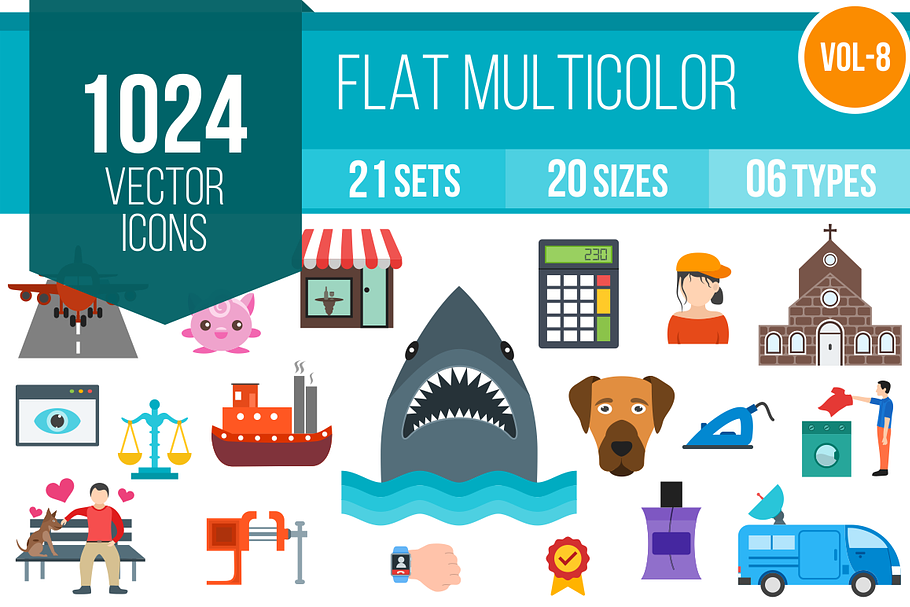 1024 Flat Multicolor Icons (V8) in Graphics - product preview 8