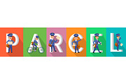PARCEL Colourful Banner with Postman Character Set