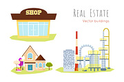 Real Estate. Vector Buildings Shop. House. Factory