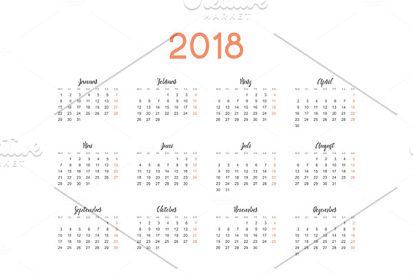 Calendar for 2018 germany simple on white background vector illustration