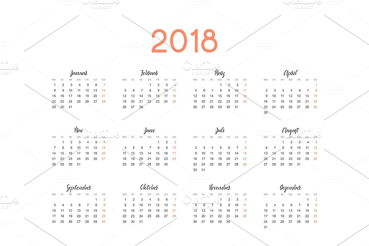Calendar for 2018 germany simple on white background vector illustration in Objects - product preview 8