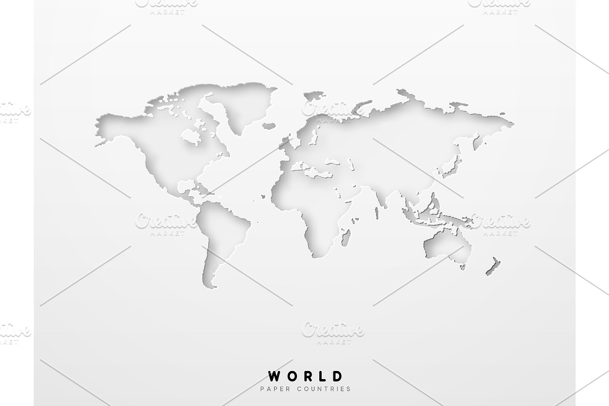 World map detailed design of white color cut from paper in Illustrations - product preview 8