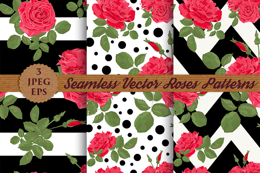 SALE RED ROSES seamless patterns