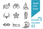Summer vacation outline icons set 03