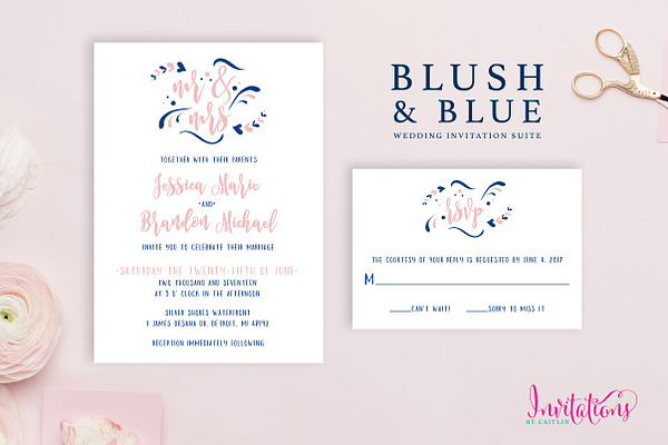 Blush & Blue Wedding Invitation Set