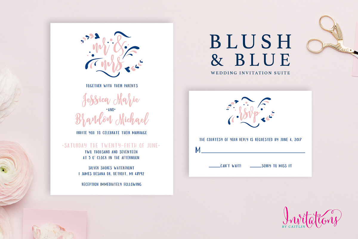 Blush & Blue Wedding Invitation Set in Wedding Templates - product preview 8
