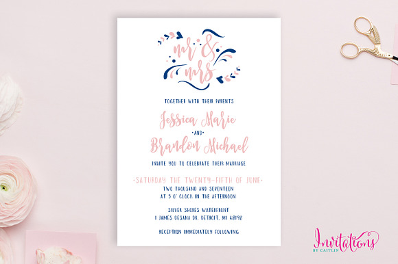 Blush & Blue Wedding Invitation Set in Wedding Templates - product preview 1