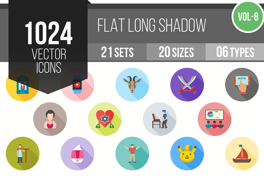 1024 Flat Shadowed Icons (V8) in Graphics - product preview 8
