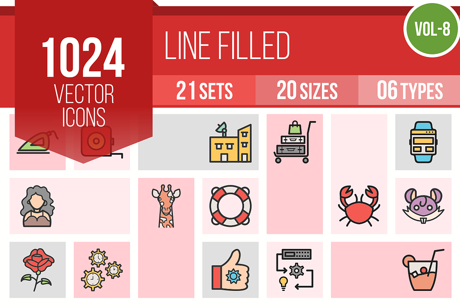 1024 Line Filled Icons (V8) in Icons - product preview 8