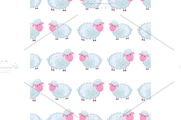 Cute sheep Cartoon Flat Vector Sticker or Icon