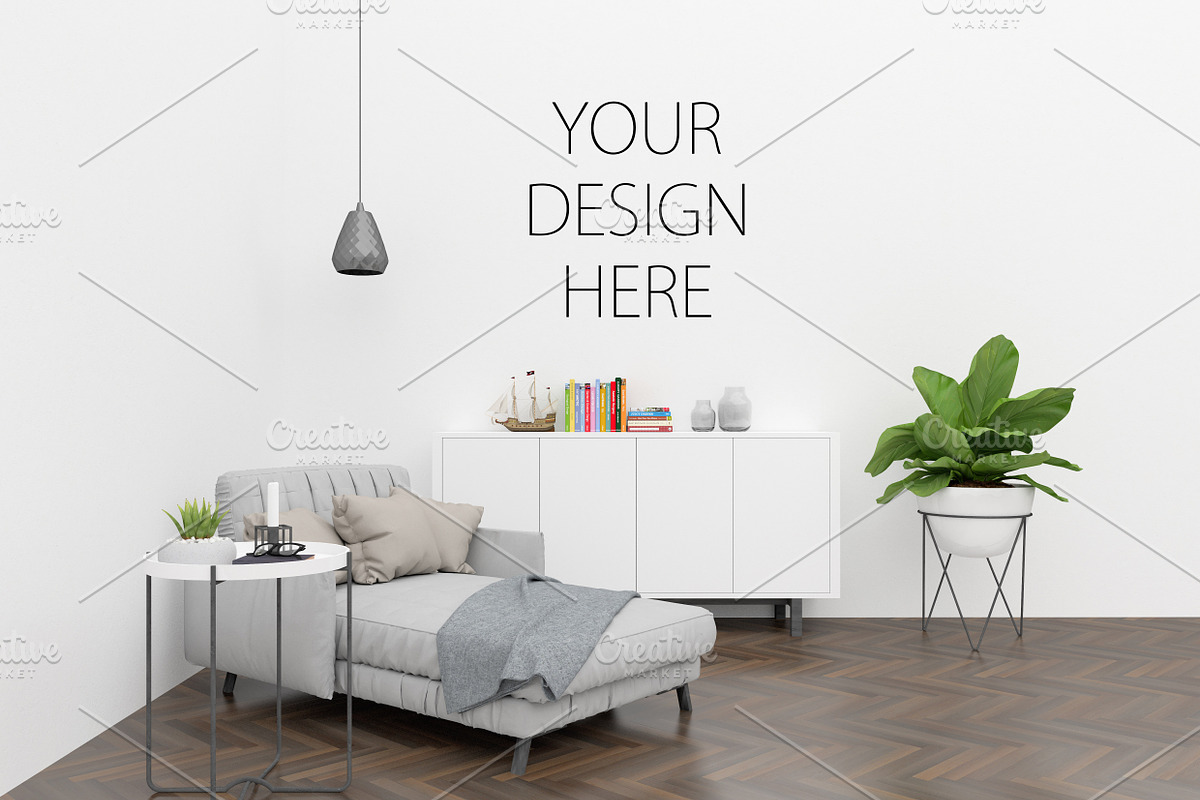 Living room mockup - blank wall in Print Mockups - product preview 8
